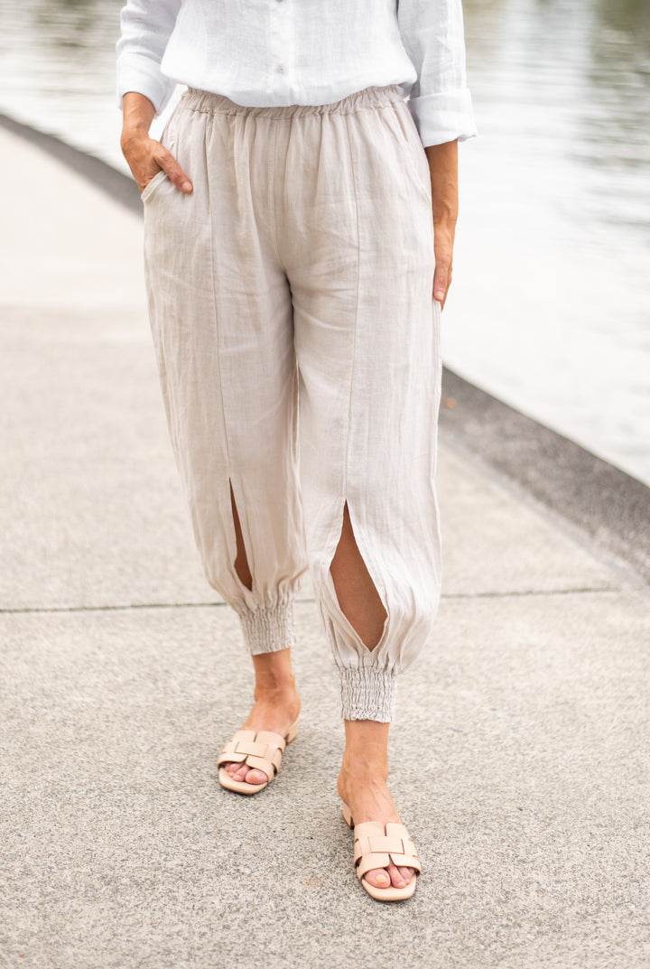 Linen Shirring Pant Sand