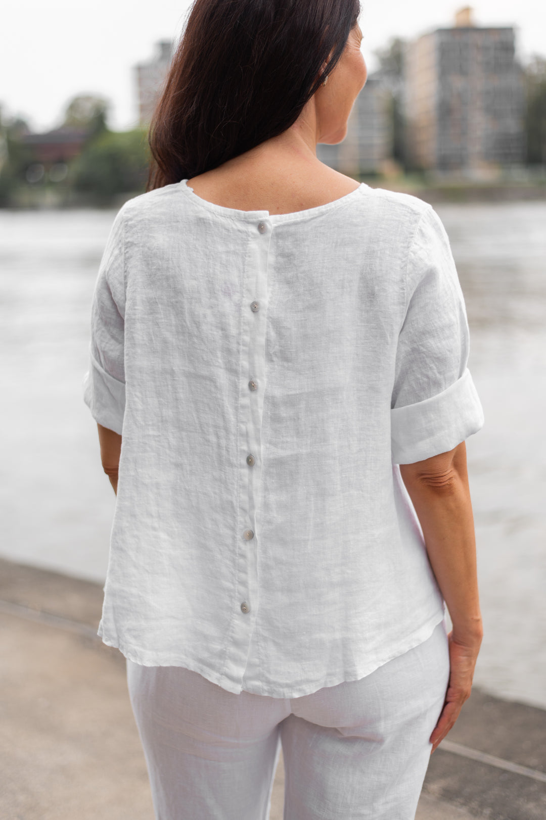 Italian Linen Button Back Top