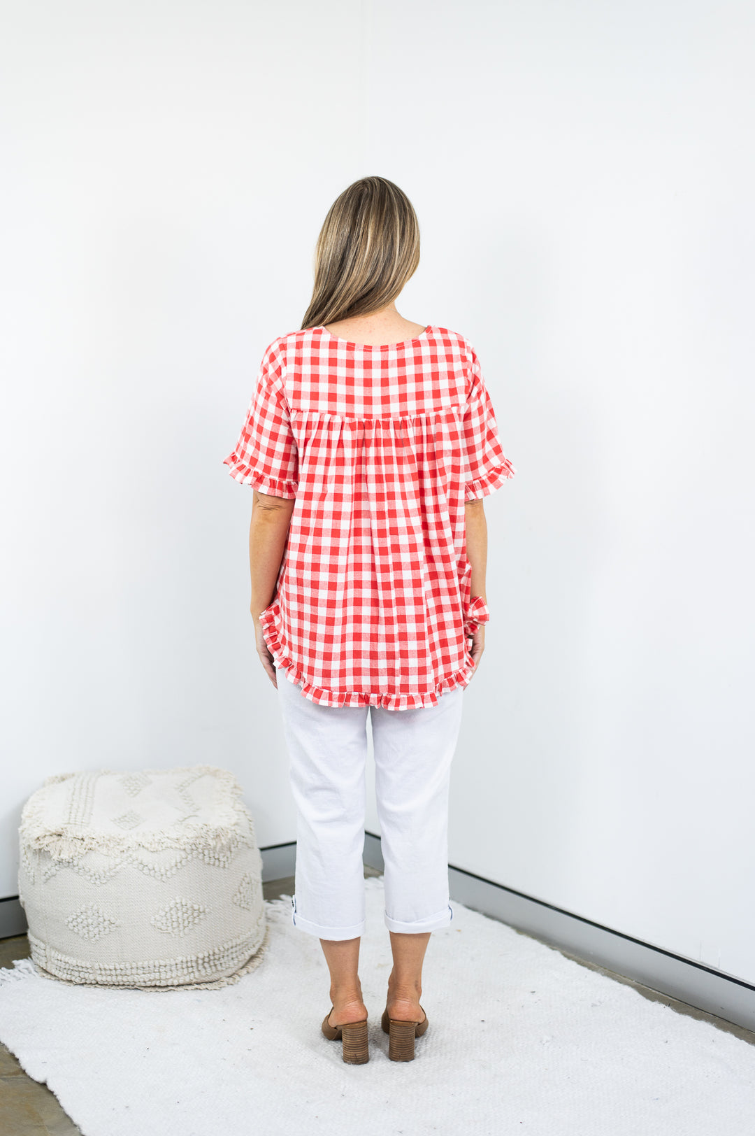 Cotton Gingham Frill Top Cherry