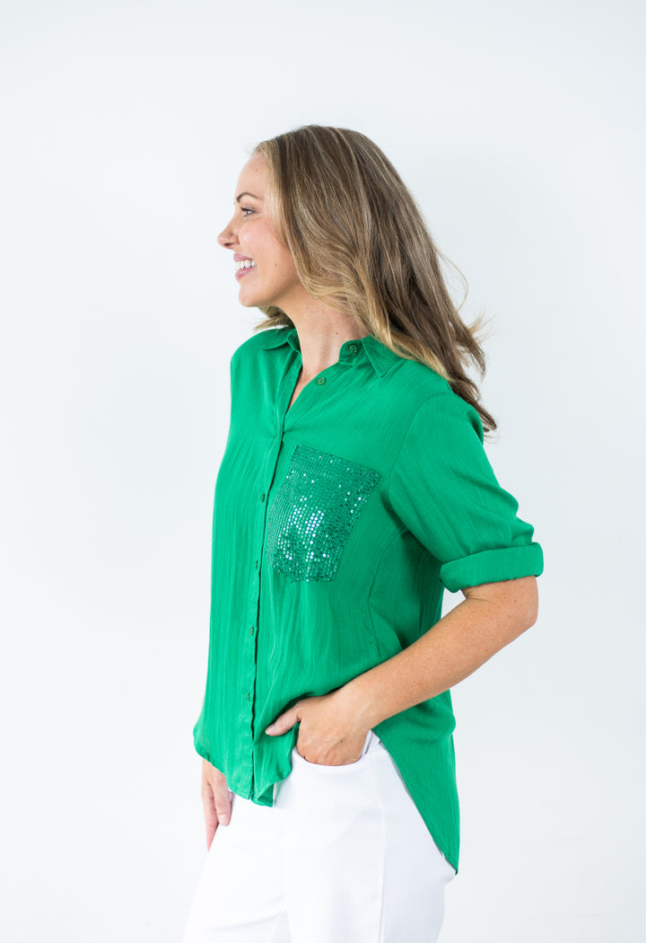 Sequin Pocket Shirt Green