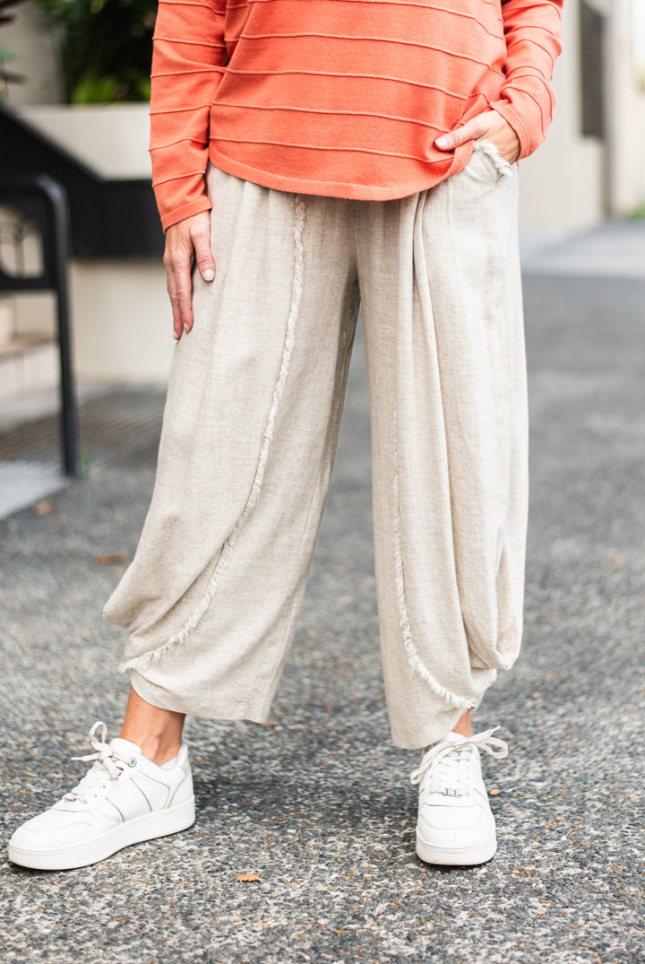 Linen Fringe Pants Oatmeal