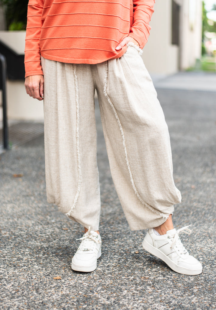 Linen Fringe Pants Oatmeal