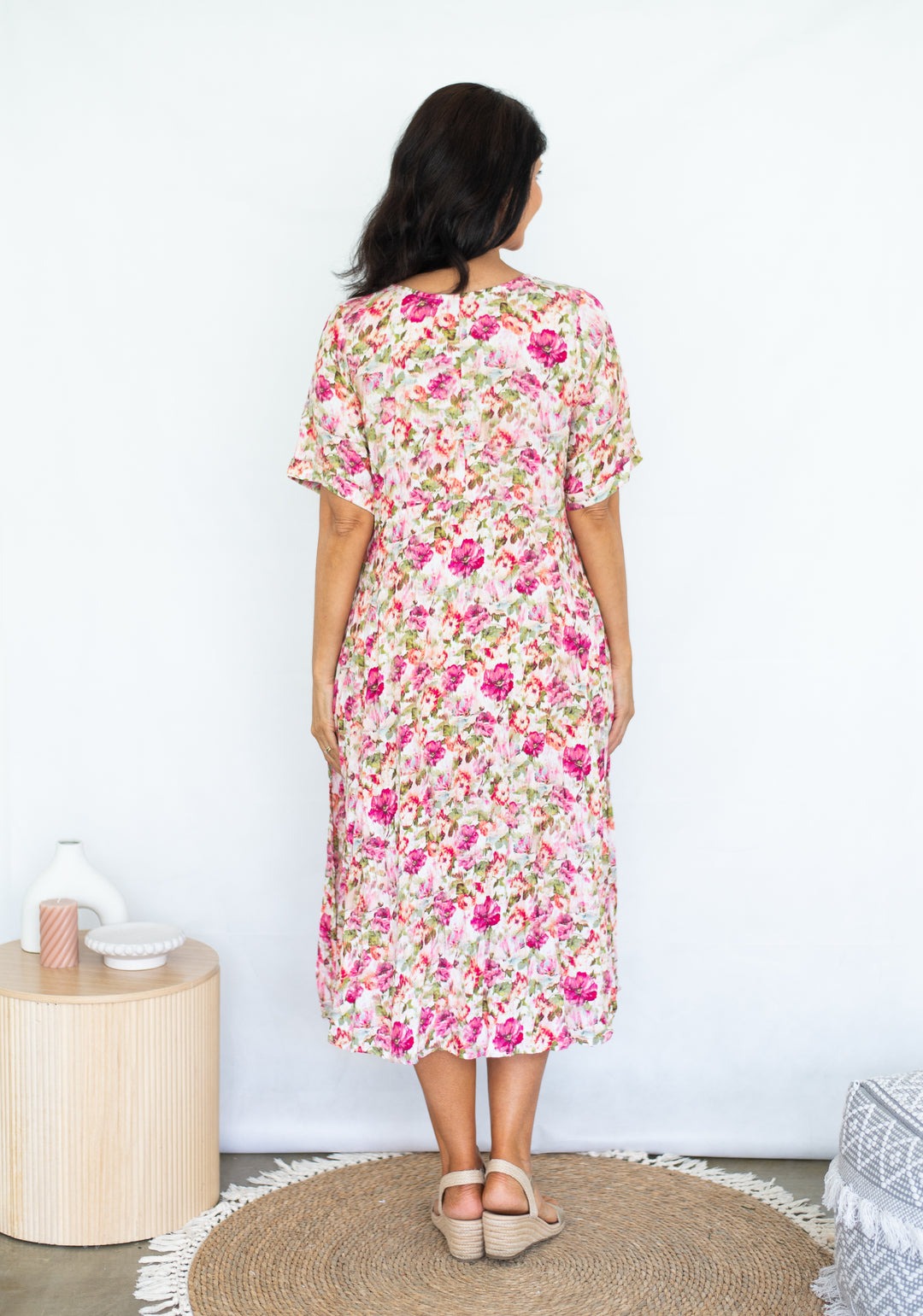 Curved Hem Crinkle Dress Pink