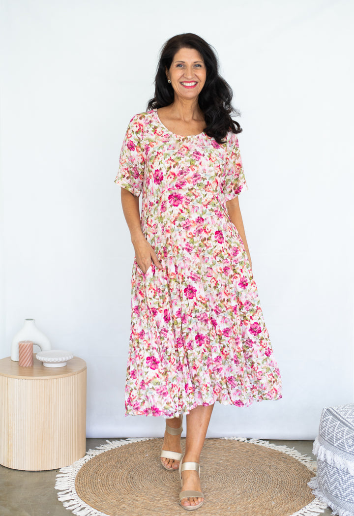 Curved Hem Crinkle Dress Pink