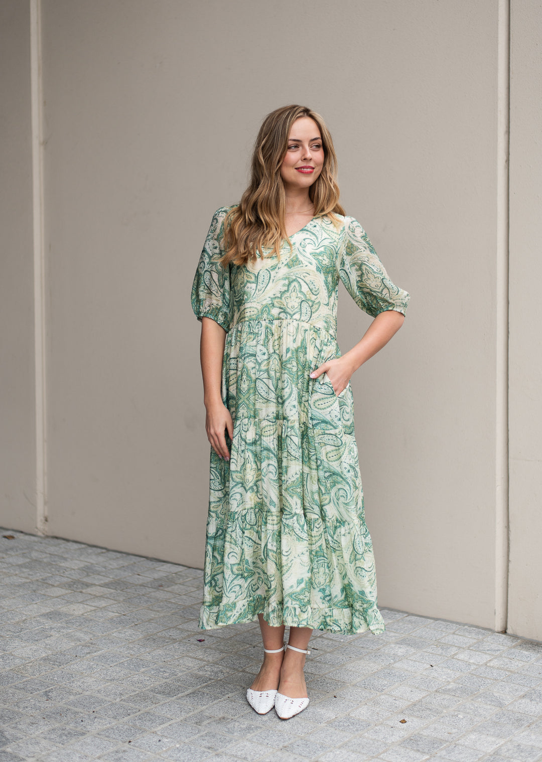 Enya Green Paisley Dress