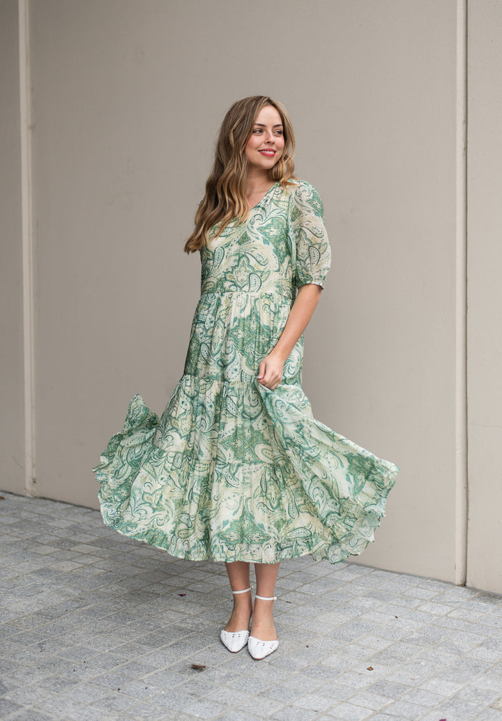 Enya Green Paisley Dress