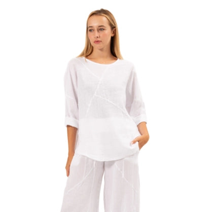 VM Italian Linen Lines Top White