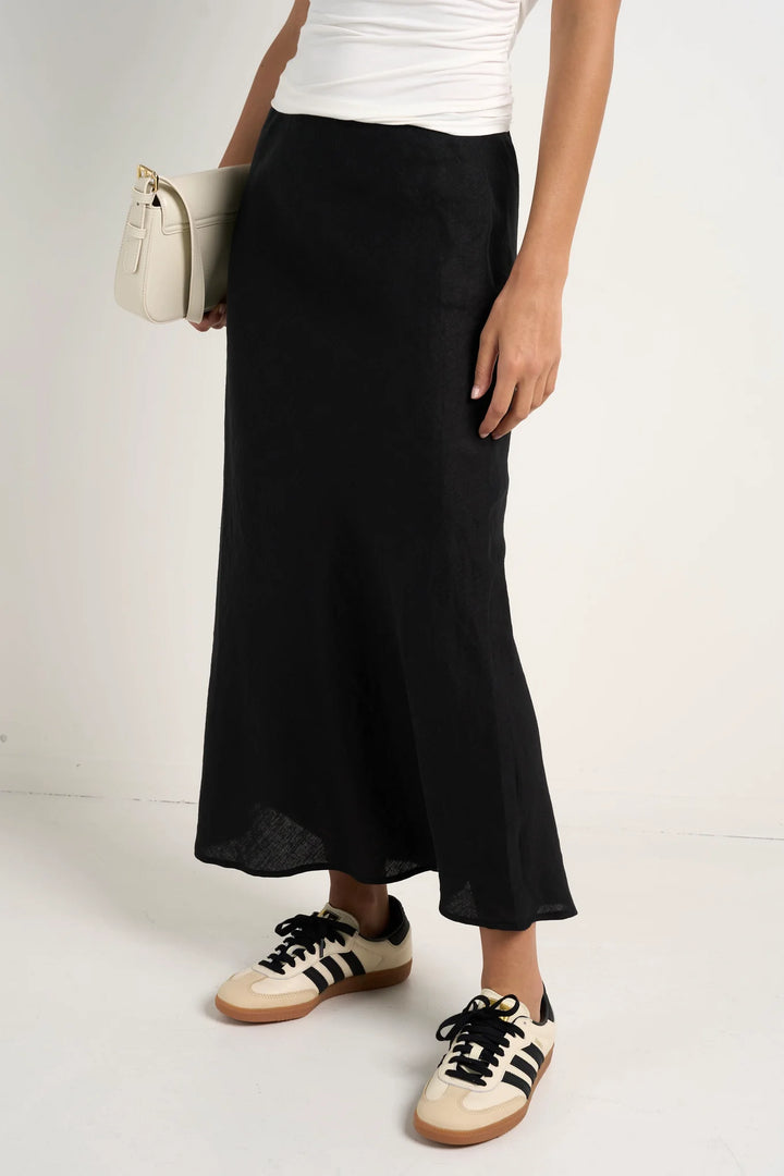 Bliss Linen Bias Skirt Black