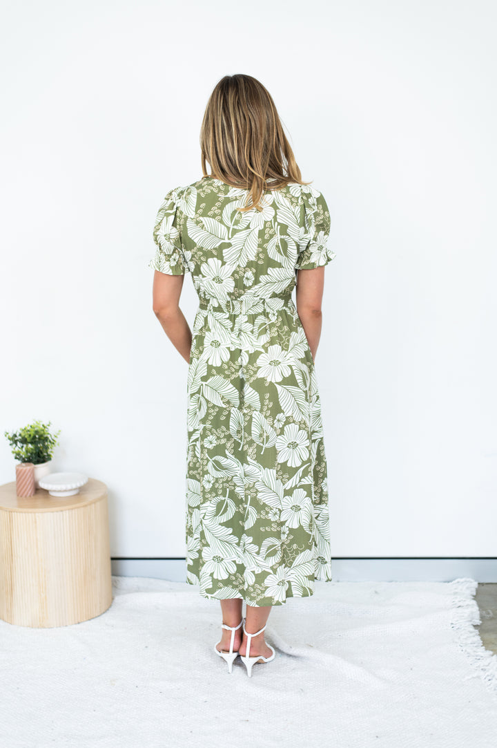 Petals Shirred Midi Dress