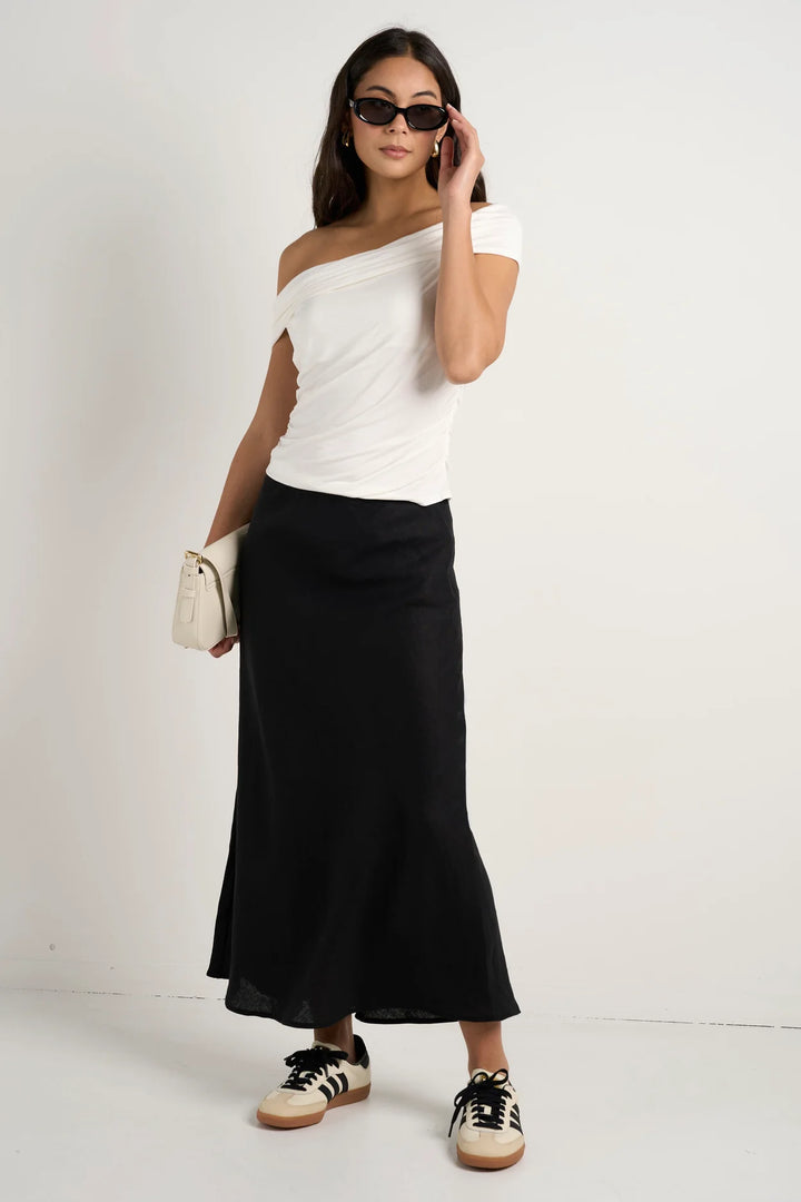 Bliss Linen Bias Skirt Black