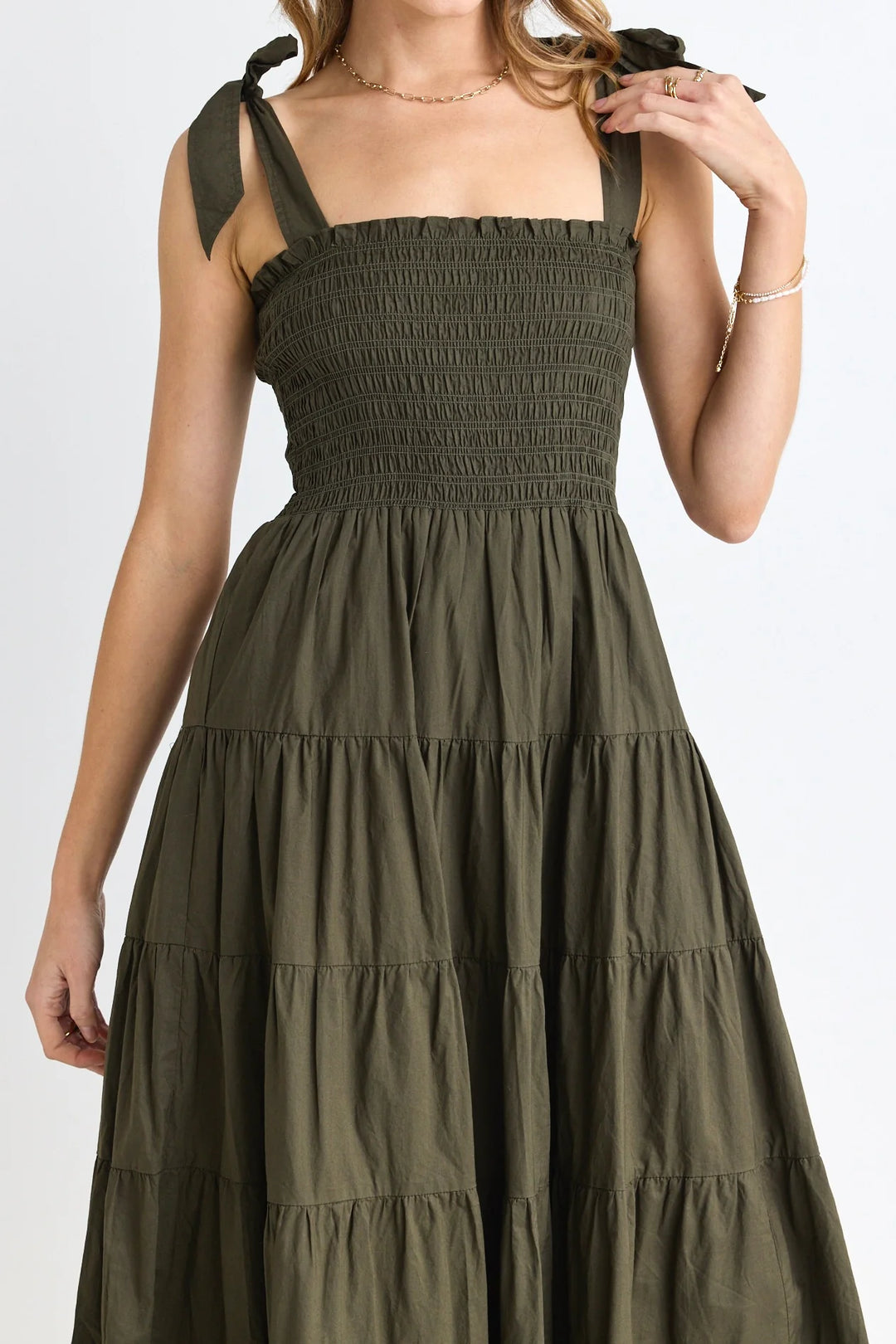 Isabella Poplin Maxi Dress Khaki