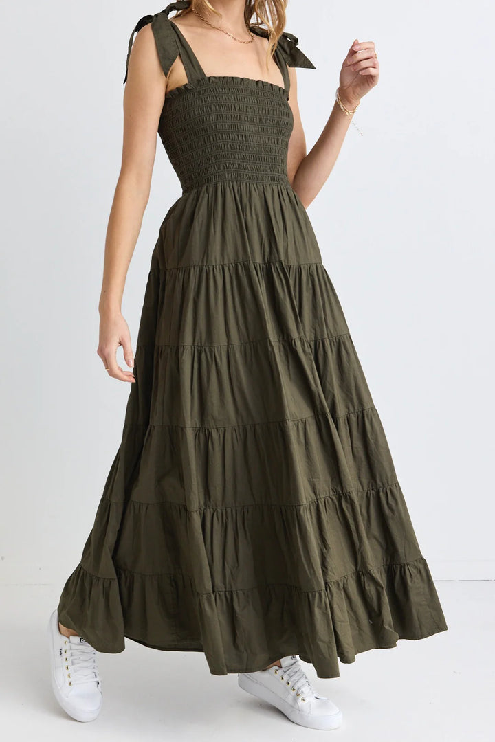 Isabella Poplin Maxi Dress Khaki