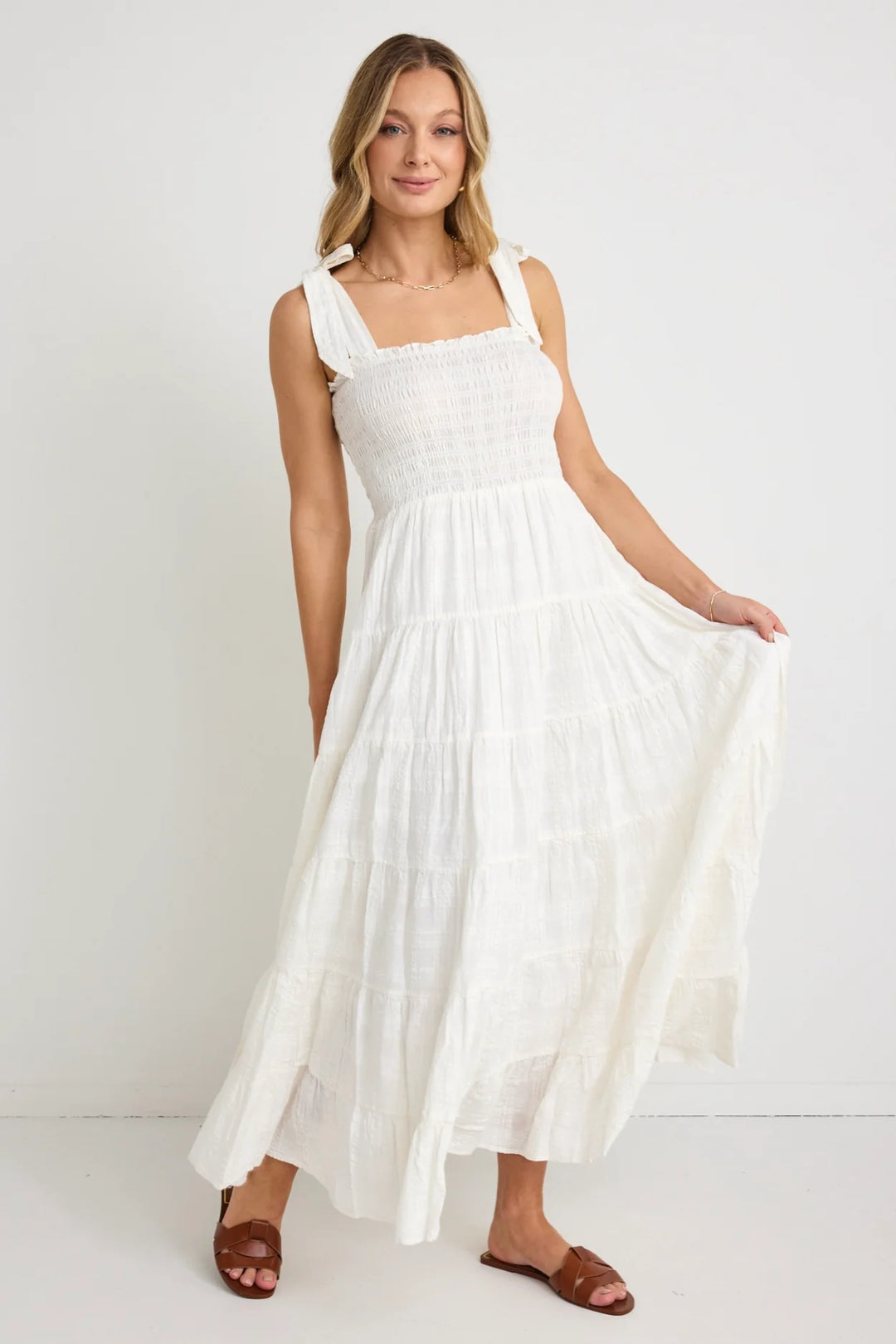 Isabella Poplin Maxi Dress White