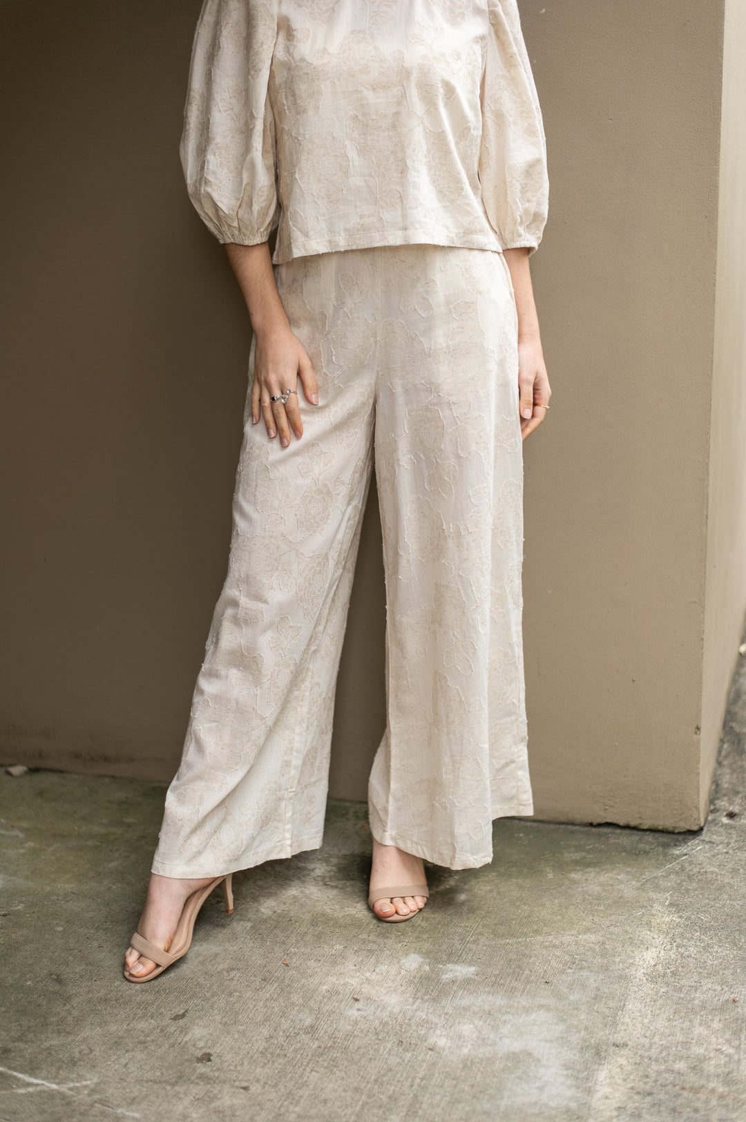 Jacquard Linen Wide Leg Pant