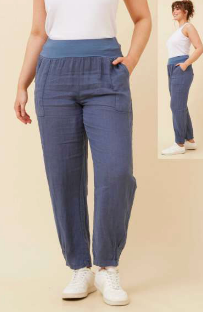 Bottega Moda Linen Pants Steel Blue