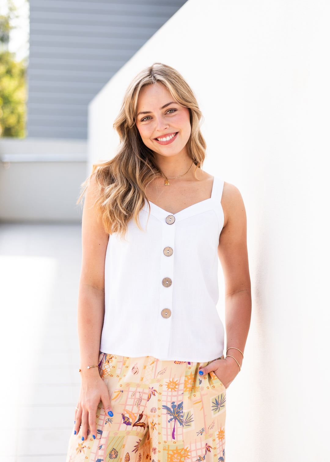 Big Button Tank White